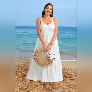 Dresses White Swiss Dot Sleeveless Ruffle Maxi Dress Plus Size NEW 2026